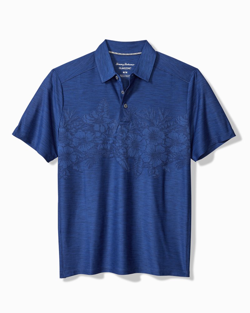 Big & Tall Palm Coast Hibiscus Border IslandZone® Polo Kingdom Blue | Tommy Bahama Recommended - Big & Tall Palm Coast Hibiscus Border IslandZone® Polo