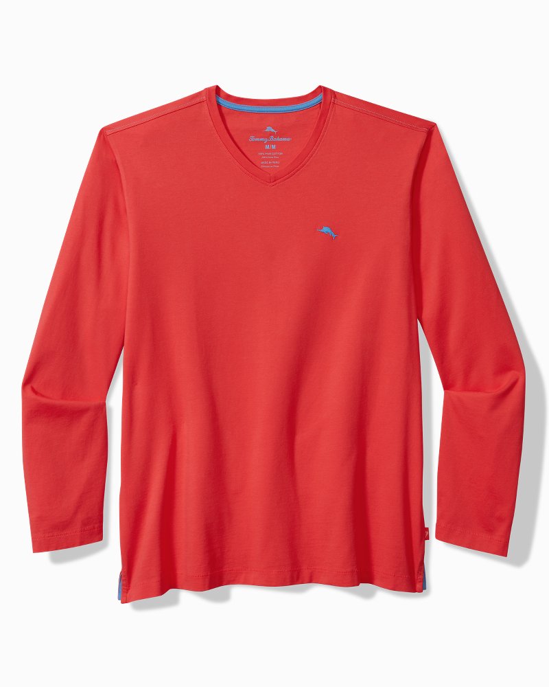 Big & Tall Bali Skyline V-Neck Long-Sleeve T-Shirt Zanzibar Red | Tommy Bahama Premium - Big & Tall Bali Skyline V-Neck Long-Sleeve T-Shirt