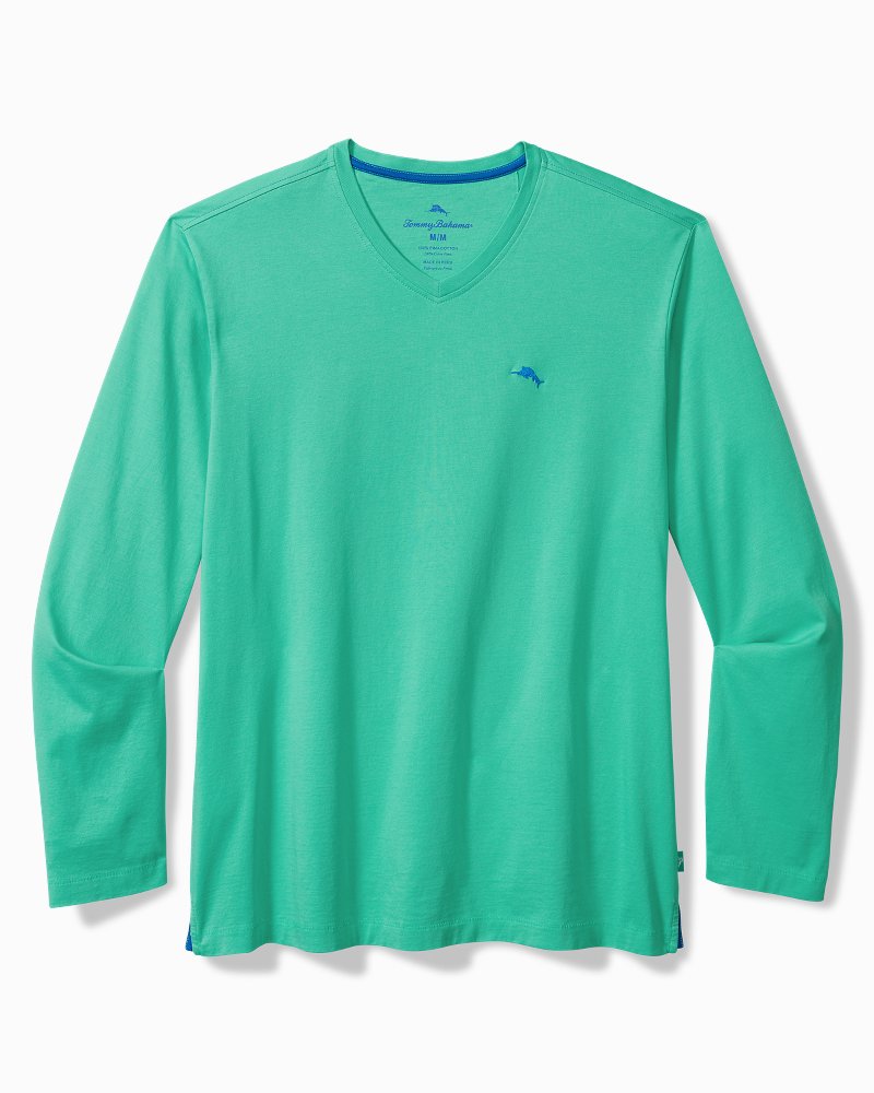 Big & Tall Bali Skyline V-Neck Long-Sleeve T-Shirt Kohala Teal | Tommy Bahama Smart Buy - Big & Tall Bali Skyline V-Neck Long-Sleeve T-Shirt