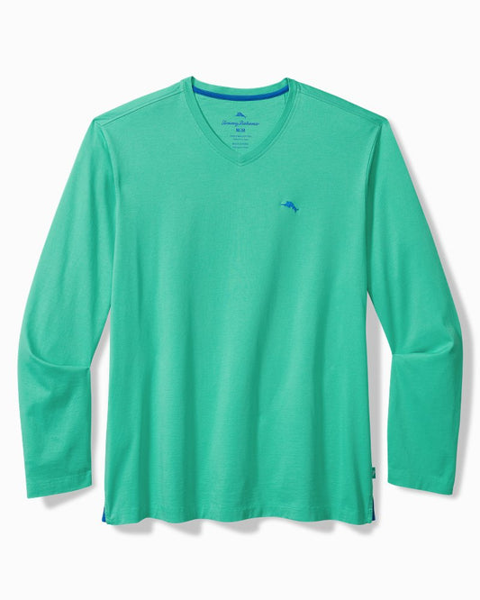 Big & Tall Bali Skyline V-Neck Long-Sleeve T-Shirt Kohala Teal | Tommy Bahama Smart Buy - Big & Tall Bali Skyline V-Neck Long-Sleeve T-Shirt