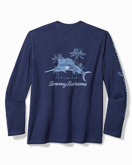 Big & Tall Azul Palms Long-Sleeve Lux T-Shirt Island Navy | Tommy Bahama Great Value - Big & Tall Azul Palms Long-Sleeve Lux T-Shirt