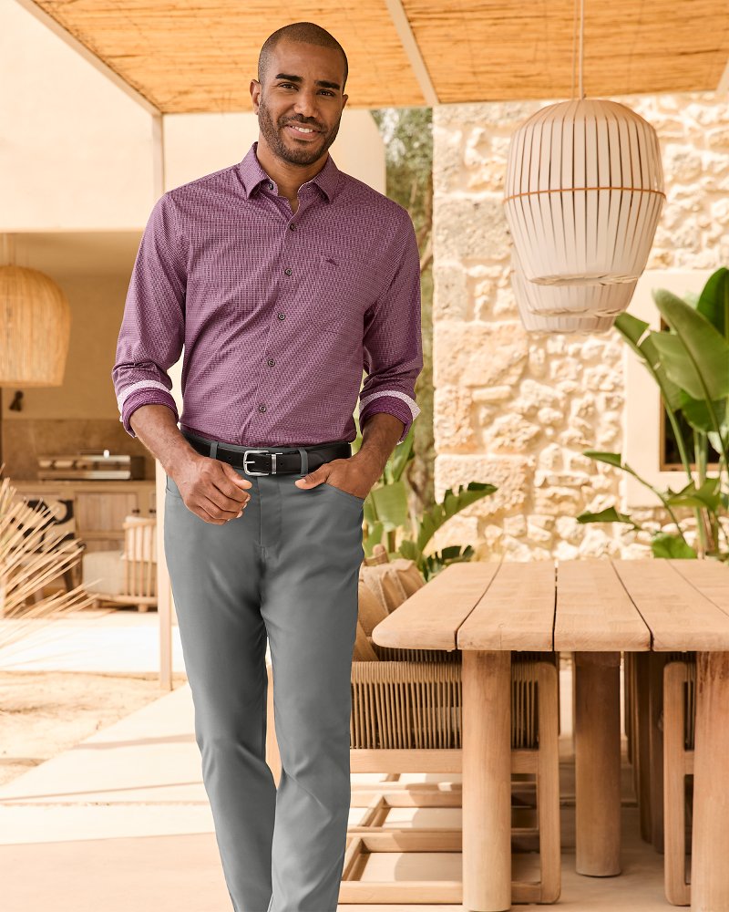 Big & Tall Sarasota Stretch Ventura Isles IslandZone® Stripe Shirt Grape Wine | Tommy Bahama Trusted - Big & Tall Sarasota Stretch Ventura Isles IslandZone® Stripe Shirt