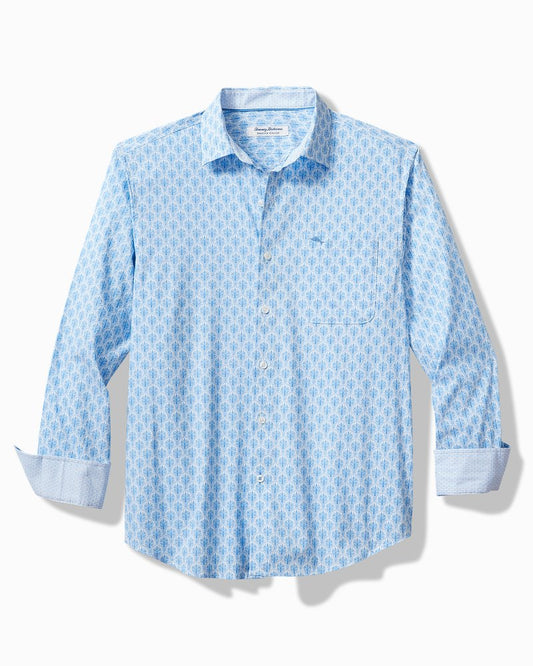 Big & Tall Sarasota Stretch Palm Tiles IslandZone® Shirt Palace Blue | Tommy Bahama Premium - Big & Tall Sarasota Stretch Palm Tiles IslandZone® Shirt