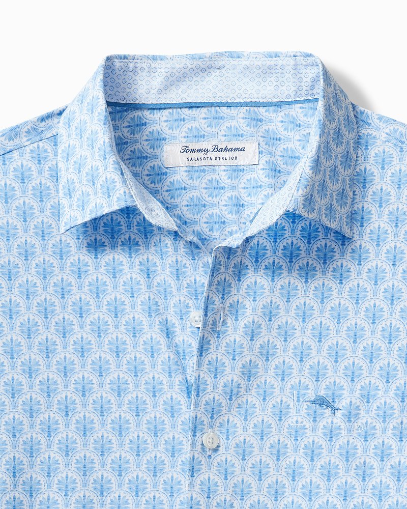 Big & Tall Sarasota Stretch Palm Tiles IslandZone® Shirt Palace Blue | Tommy Bahama Premium - Big & Tall Sarasota Stretch Palm Tiles IslandZone® Shirt