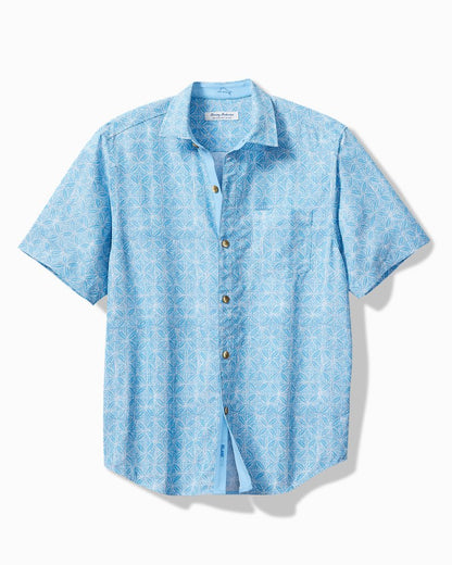 Big & Tall Coconut Point Fleur De Geo IslandZone® Camp Shirt Chambray Blue | Tommy Bahama Best Seller - Big & Tall Coconut Point Fleur De Geo IslandZone® Camp Shirt