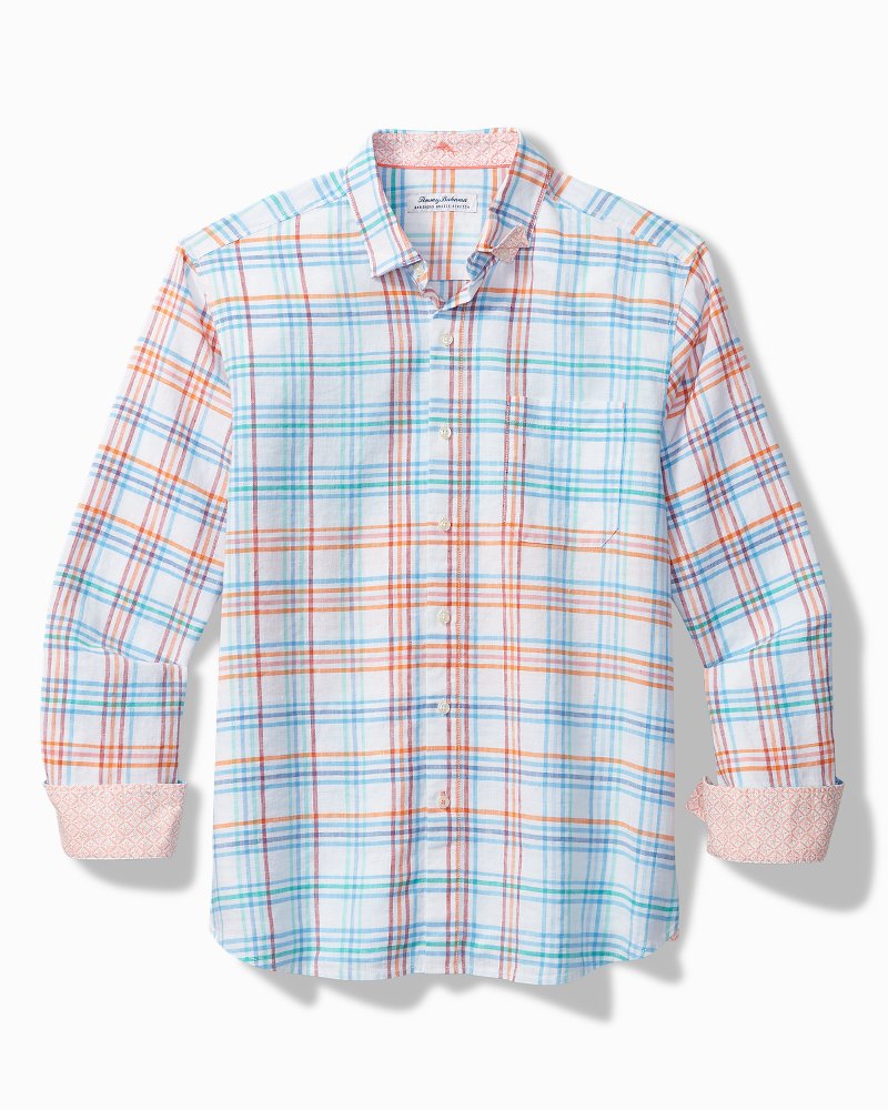 Big & Tall Barbados Breeze La Via Check Stretch-Linen Shirt White | Tommy Bahama Premium - Big & Tall Barbados Breeze La Via Check Stretch-Linen Shirt