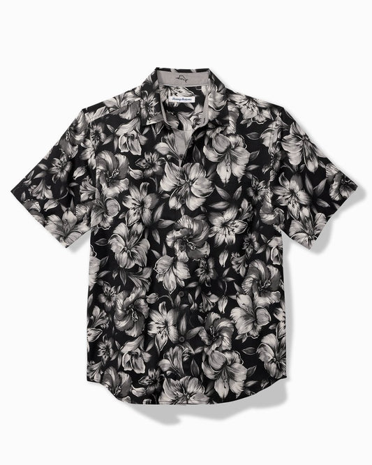 Big & Tall Hibiscus Hideaway Silk Camp Shirt Black | Tommy Bahama Sale - Big & Tall Hibiscus Hideaway Silk Camp Shirt