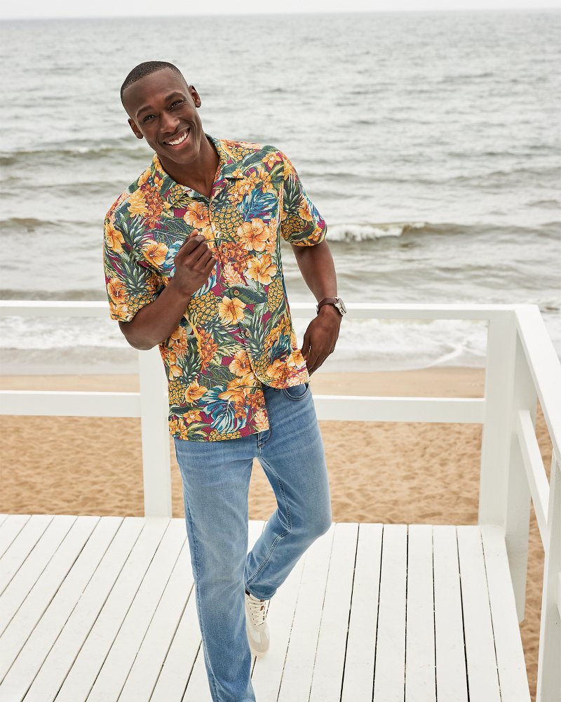Big & Tall Coconut Point Sunset Canopy IslandZone® Camp Shirt Dark Sangria | Tommy Bahama Great Value - Big & Tall Coconut Point Sunset Canopy IslandZone® Camp Shirt