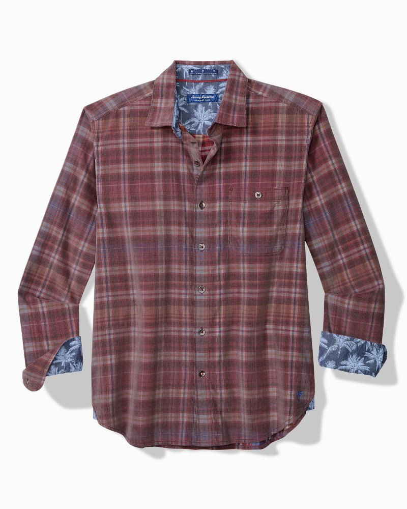 Big & Tall Coastline Cord Stretch Harbor Check Shirt Aged Claret | Tommy Bahama Top Pick - Big & Tall Coastline Cord Stretch Harbor Check Shirt