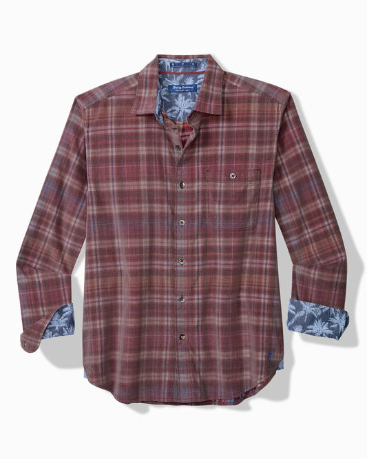 Big & Tall Coastline Cord Stretch Harbor Check Shirt Aged Claret | Tommy Bahama Top Pick - Big & Tall Coastline Cord Stretch Harbor Check Shirt