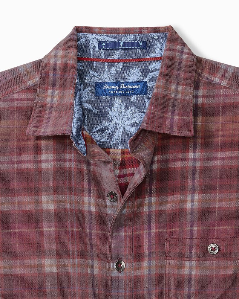 Big & Tall Coastline Cord Stretch Harbor Check Shirt Aged Claret | Tommy Bahama Top Pick - Big & Tall Coastline Cord Stretch Harbor Check Shirt