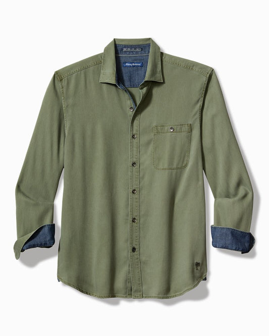 Big & Tall Ocean Wash Twill Long-Sleeve Shirt Army Green | Tommy Bahama Quality - Big & Tall Ocean Wash Twill Long-Sleeve Shirt