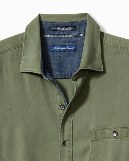 Big & Tall Ocean Wash Twill Long-Sleeve Shirt Army Green | Tommy Bahama Quality - Big & Tall Ocean Wash Twill Long-Sleeve Shirt