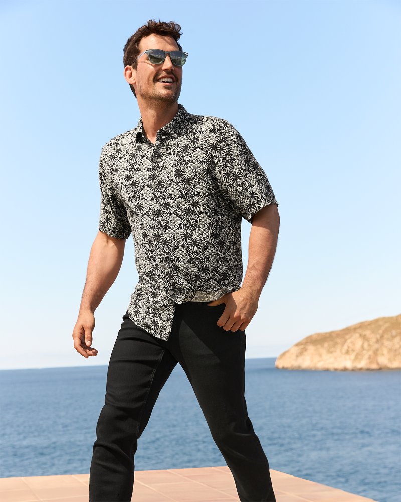 Big & Tall Veracruz Cay Palm Cascade Short-Sleeve Shirt Black | Tommy Bahama Sale - Big & Tall Veracruz Cay Palm Cascade Short-Sleeve Shirt
