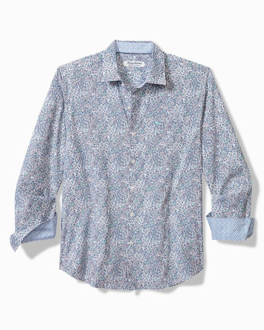 Big & Tall Sarasota Stretch Blue Flora IslandZone® Shirt Glass Bead Blue | Tommy Bahama Smart Buy - Big & Tall Sarasota Stretch Blue Flora IslandZone® Shirt