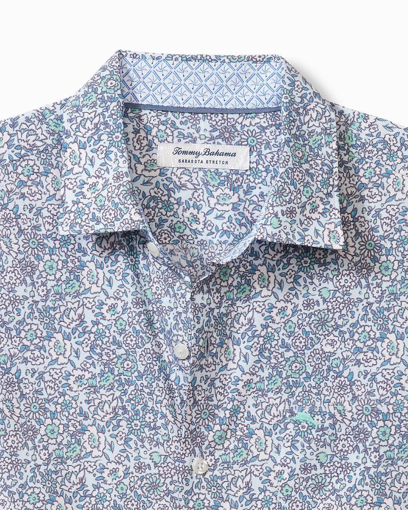 Big & Tall Sarasota Stretch Blue Flora IslandZone® Shirt Glass Bead Blue | Tommy Bahama Smart Buy - Big & Tall Sarasota Stretch Blue Flora IslandZone® Shirt