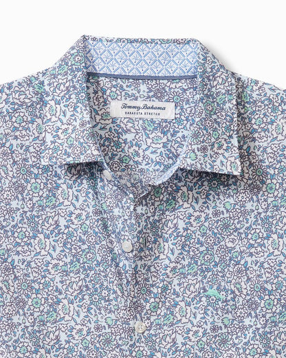 Big & Tall Sarasota Stretch Blue Flora IslandZone® Shirt Glass Bead Blue | Tommy Bahama Smart Buy - Big & Tall Sarasota Stretch Blue Flora IslandZone® Shirt