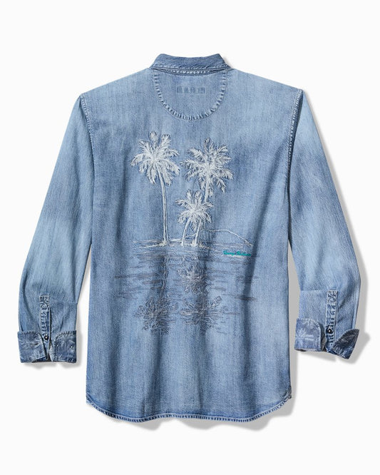Big & Tall Palm Reflections Long-Sleeve Shirt Blue Jean | Tommy Bahama Premium - Big & Tall Palm Reflections Long-Sleeve Shirt