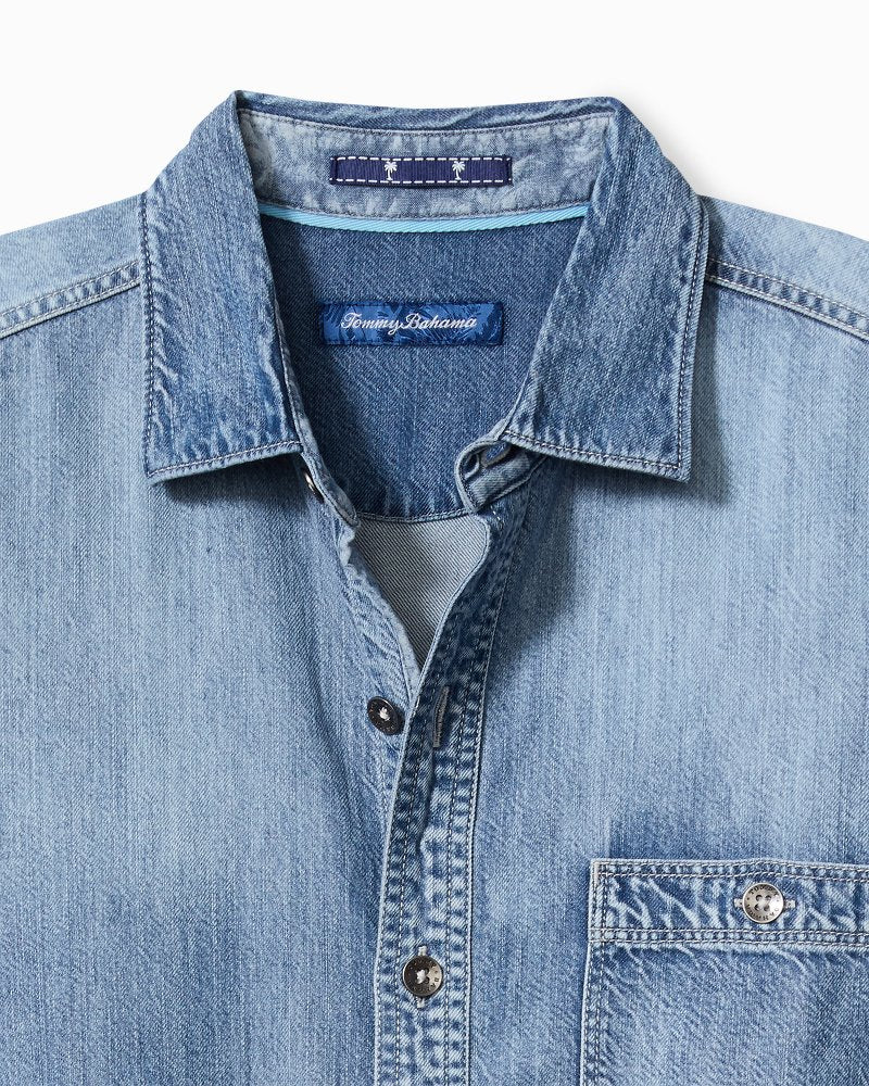 Big & Tall Palm Reflections Long-Sleeve Shirt Blue Jean | Tommy Bahama Premium - Big & Tall Palm Reflections Long-Sleeve Shirt