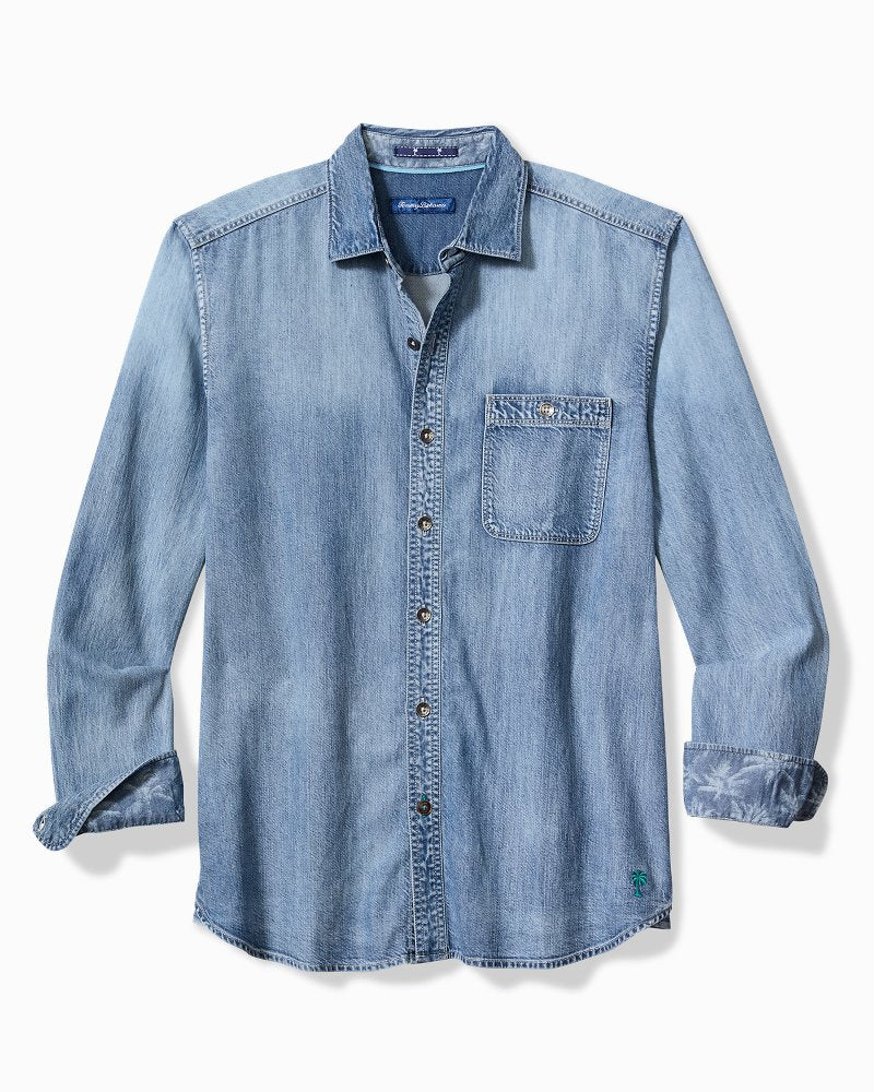 Big & Tall Palm Reflections Long-Sleeve Shirt Blue Jean | Tommy Bahama Premium - Big & Tall Palm Reflections Long-Sleeve Shirt