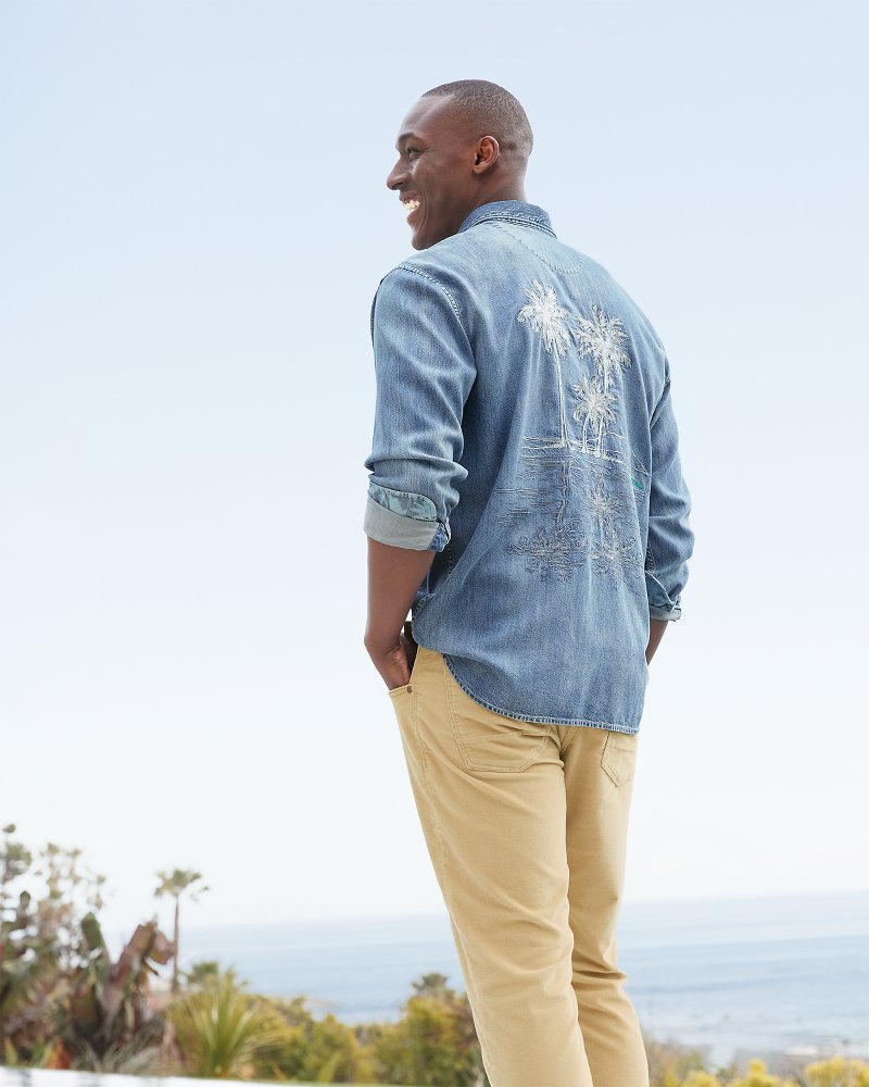 Big & Tall Palm Reflections Long-Sleeve Shirt Blue Jean | Tommy Bahama Premium - Big & Tall Palm Reflections Long-Sleeve Shirt