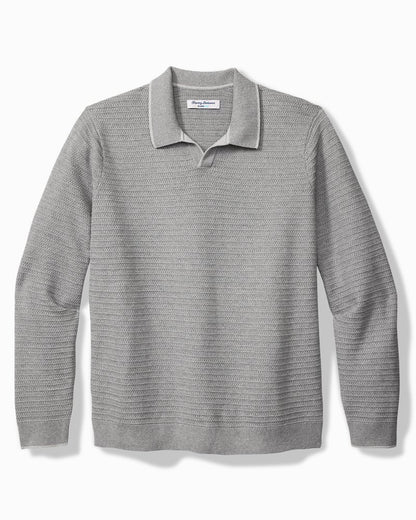 Big & Tall Coolside Harbor IslandZone® Sweater Polo Grey Heather | Tommy Bahama Trusted - Big & Tall Coolside Harbor IslandZone® Sweater Polo