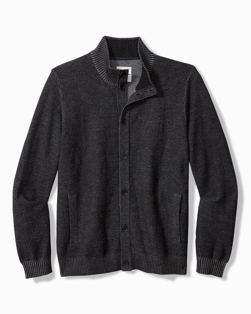 Big & Tall Crescent Shore IslandZone® Cardigan Charcoal | Tommy Bahama Smart Buy - Big & Tall Crescent Shore IslandZone® Cardigan