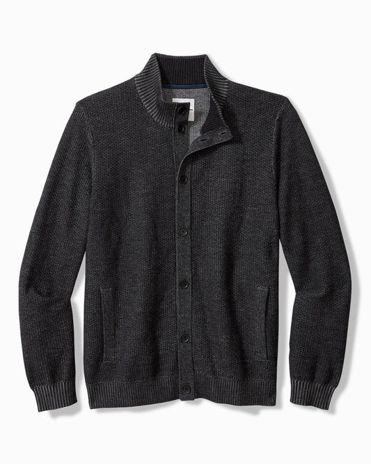 Big & Tall Crescent Shore IslandZone® Cardigan Charcoal | Tommy Bahama Smart Buy - Big & Tall Crescent Shore IslandZone® Cardigan