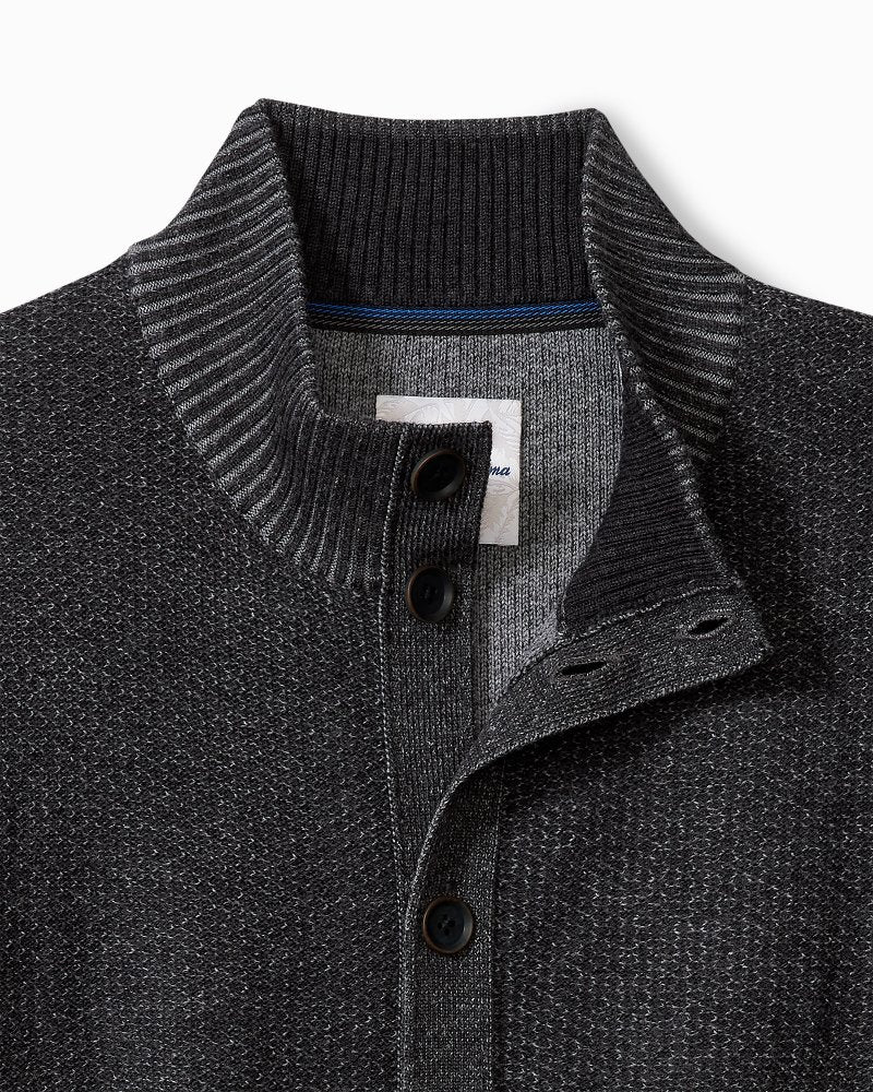 Big & Tall Crescent Shore IslandZone® Cardigan Charcoal | Tommy Bahama Smart Buy - Big & Tall Crescent Shore IslandZone® Cardigan