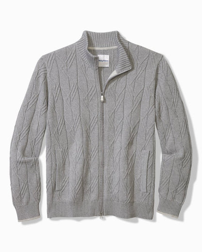 Big & Tall Capital Cable Full-Zip Cardigan Grey Heather | Tommy Bahama Great Value - Big & Tall Capital Cable Full-Zip Cardigan