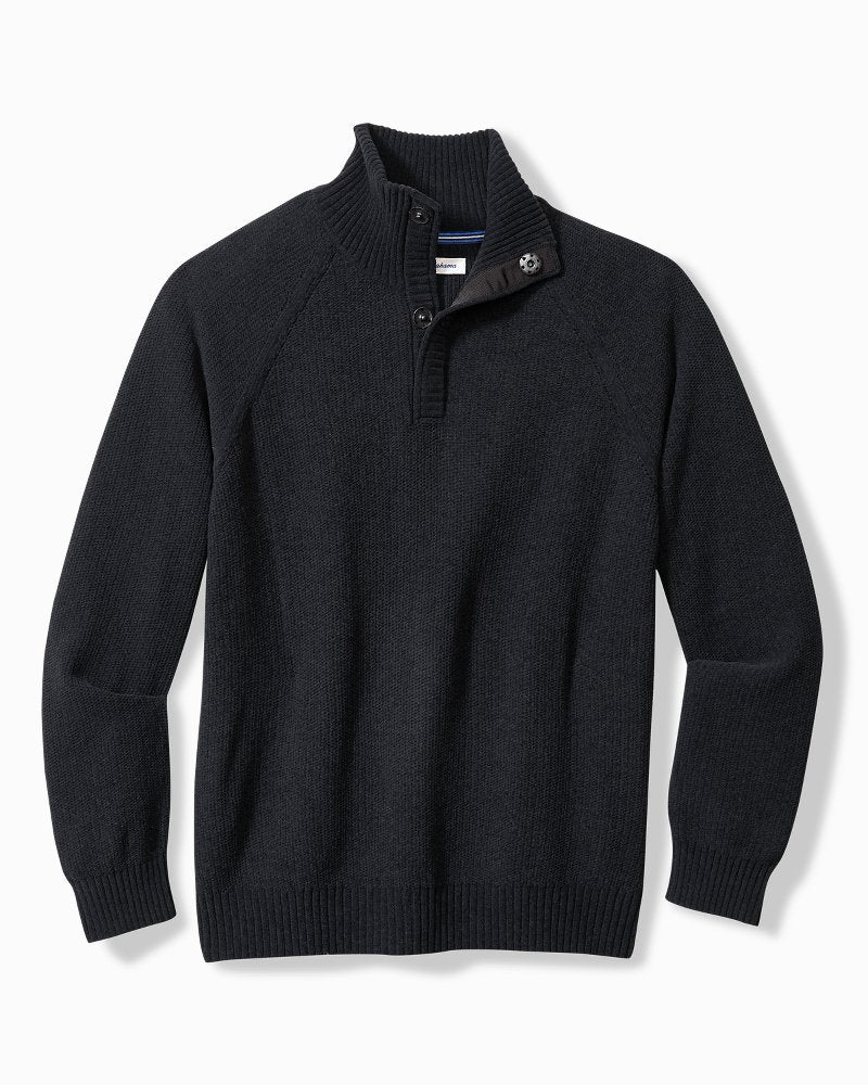 Big & Tall Shoreline Surfcomber Snap-Mock Sweater Black | Tommy Bahama New - Big & Tall Shoreline Surfcomber Snap-Mock Sweater