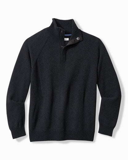 Big & Tall Shoreline Surfcomber Snap-Mock Sweater Black | Tommy Bahama New - Big & Tall Shoreline Surfcomber Snap-Mock Sweater