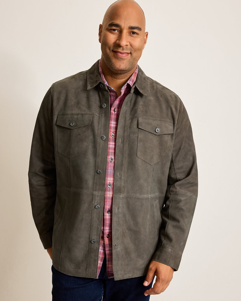 Big & Tall Boulder Ridge Suede Shirt Jacket Fog Grey | Tommy Bahama Special Offer - Big & Tall Boulder Ridge Suede Shirt Jacket