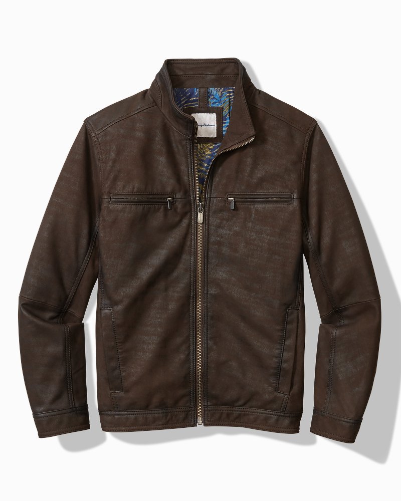 Big & Tall Highland Rocker Leather Jacket Dark Brown | Tommy Bahama Recommended - Big & Tall Highland Rocker Leather Jacket