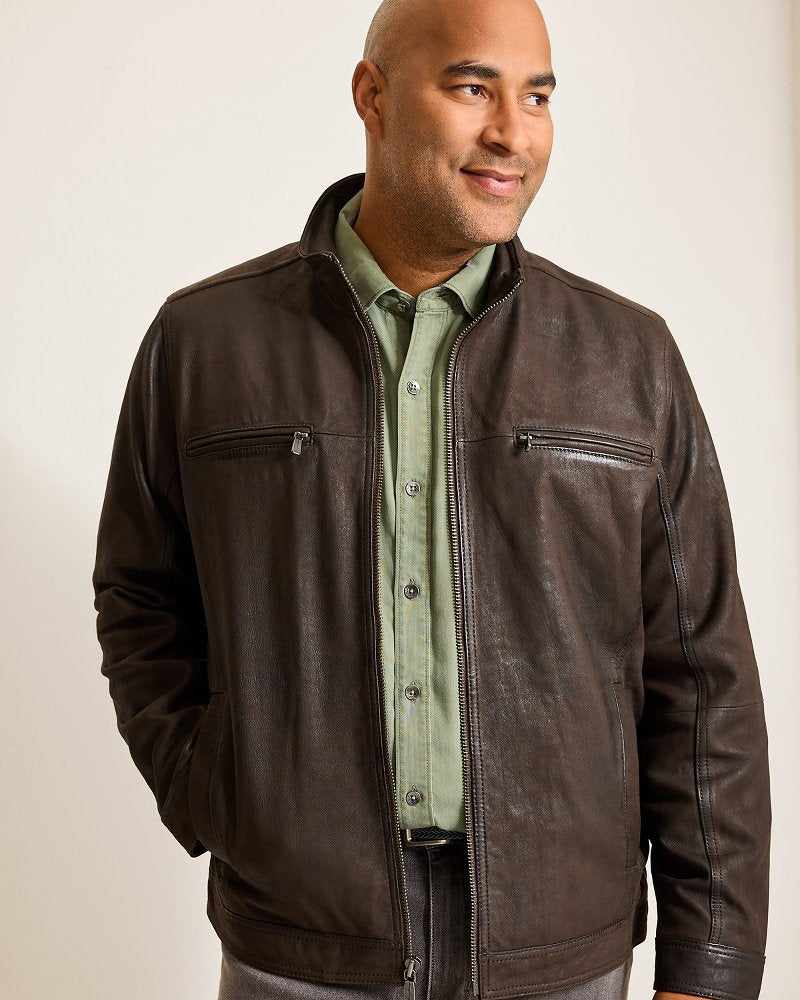 Big & Tall Highland Rocker Leather Jacket Dark Brown | Tommy Bahama Recommended - Big & Tall Highland Rocker Leather Jacket
