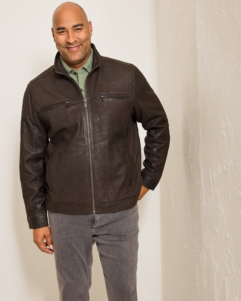 Big & Tall Highland Rocker Leather Jacket Dark Brown | Tommy Bahama Recommended - Big & Tall Highland Rocker Leather Jacket