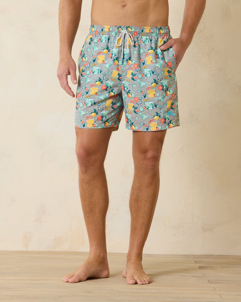 Big & Tall Naples Tales of a Cocktail Swim Trunks Concrete Grey | Tommy Bahama Great Value - Big & Tall Naples Tales of a Cocktail Swim Trunks