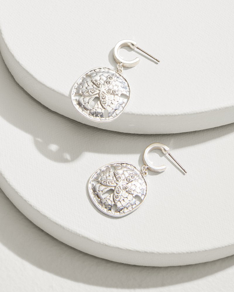 Marco Island Sand Dollar Drop Hoop Earrings Silver | Tommy Bahama Trending - Marco Island Sand Dollar Drop Hoop Earrings