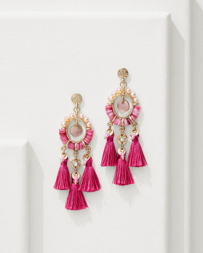 Tropical Blooms Tassel Shell Statement Earrings Fuchsia | Tommy Bahama Latest - Tropical Blooms Tassel Shell Statement Earrings
