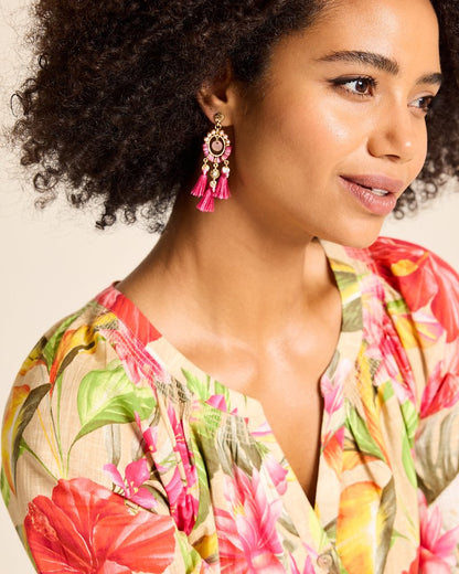 Tropical Blooms Tassel Shell Statement Earrings Fuchsia | Tommy Bahama Latest - Tropical Blooms Tassel Shell Statement Earrings