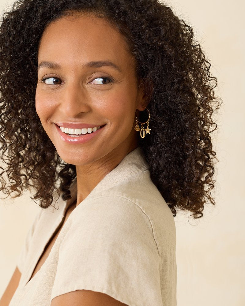 Indigo Bay Sealife Charm Hoop Earrings Gold | Tommy Bahama Customer Favorite - Indigo Bay Sealife Charm Hoop Earrings