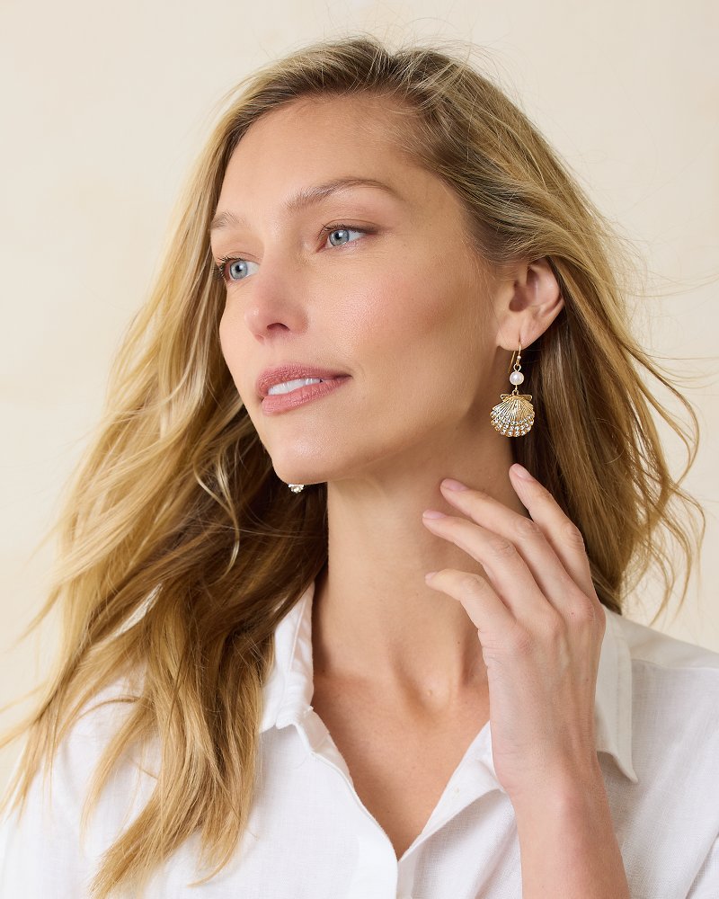 Sanibel Island Pearl and Shell Drop Earrings Gold | Tommy Bahama Discount - Sanibel Island Pearl and Shell Drop Earrings