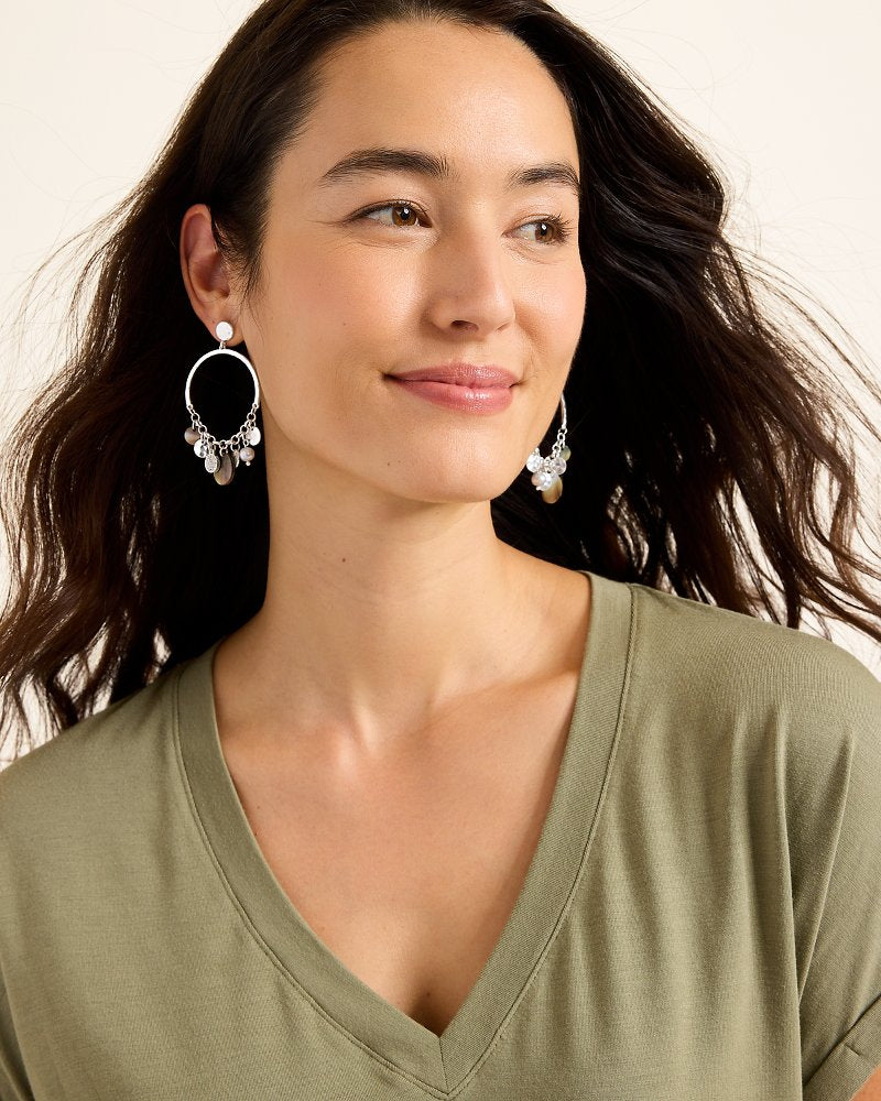 Marco Island Shell and Mother of Pearl Drop Hoop Earrings Silver | Tommy Bahama Trusted - Marco Island Shell and Mother of Pearl Drop Hoop Earrings
