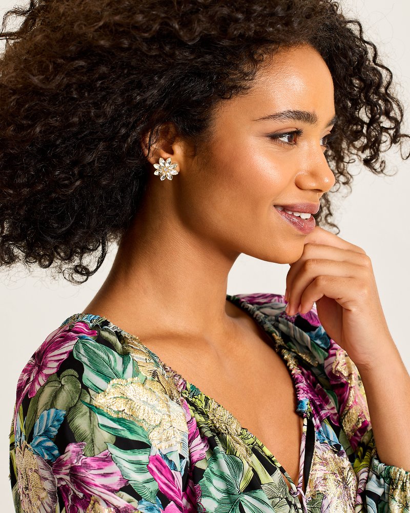 Tidal Treasure Floral Stud Earrings Gold | Tommy Bahama Quality - Tidal Treasure Floral Stud Earrings