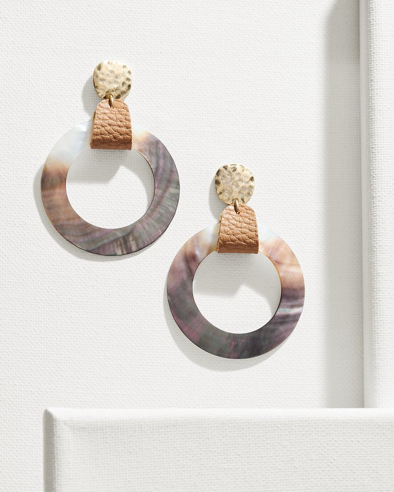 Indigo Shore Grey Shell Drop Hoop Earrings Gold | Tommy Bahama Latest - Indigo Shore Grey Shell Drop Hoop Earrings