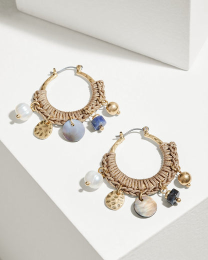 Indigo Shore Mixed Materials Charm Hoop Earrings Gold | Tommy Bahama Smart Buy - Indigo Shore Mixed Materials Charm Hoop Earrings