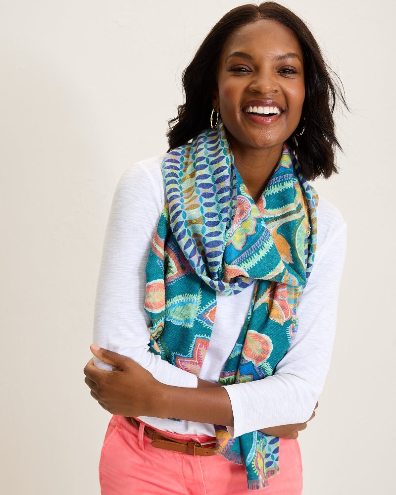 Hypnotic Garden Double Face Scarf Blue Spruce | Tommy Bahama Recommended - Hypnotic Garden Double Face Scarf