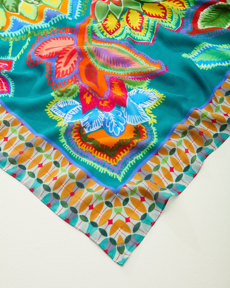 Hypnotic Garden Square Scarf Blue Spruce | Tommy Bahama Smart Buy - Hypnotic Garden Square Scarf