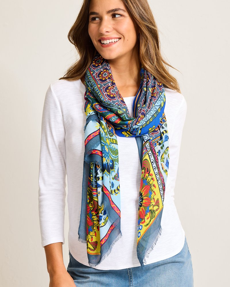 Tile Patch Wrap Scarf Blue Spruce | Tommy Bahama Discount - Tile Patch Wrap Scarf