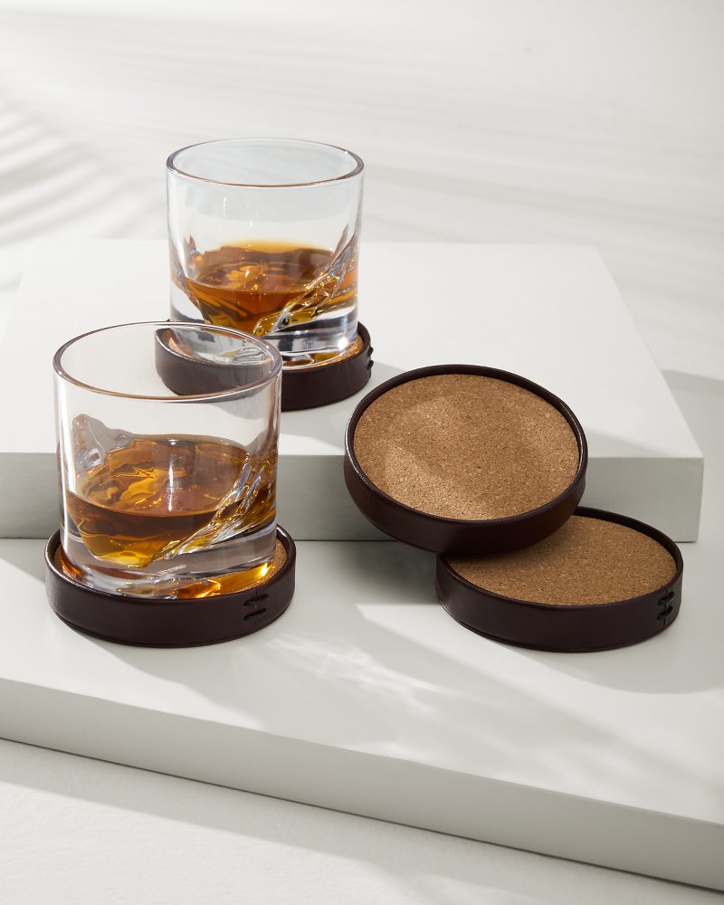Leather Coasters—Set of 4 Brown | Tommy Bahama Signature - Leather Coasters—Set of 4